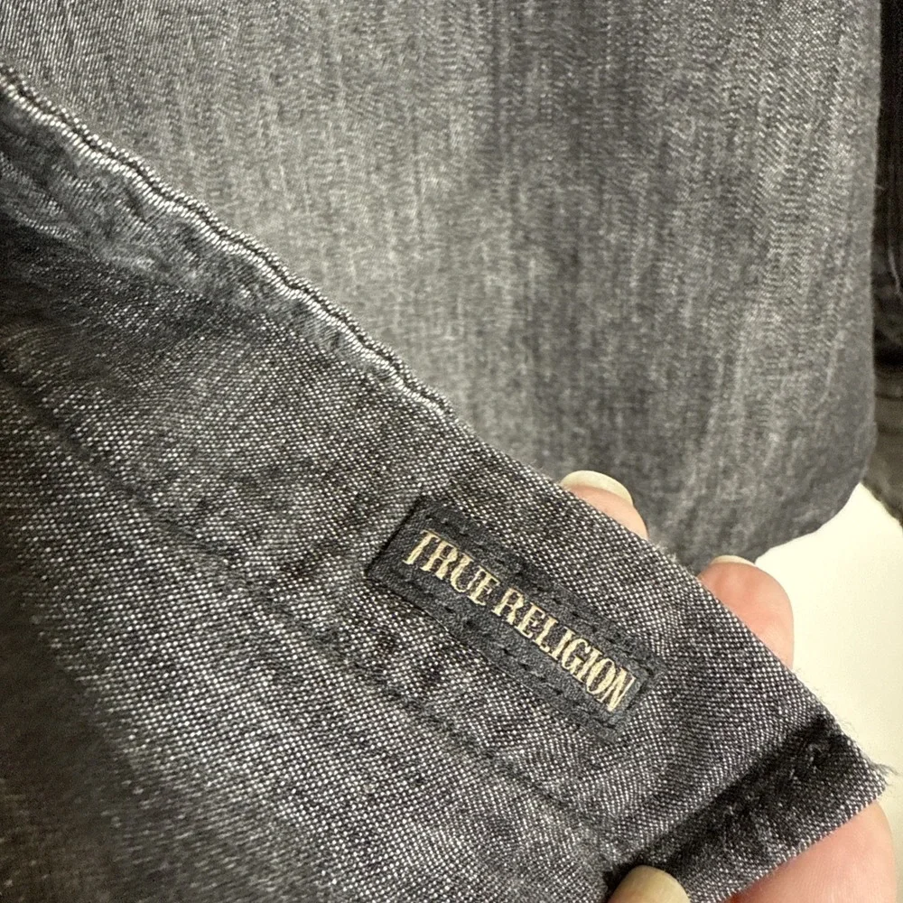 True Religion Western Shirt Mens Size XL Gray Black Slim Fit Color Block